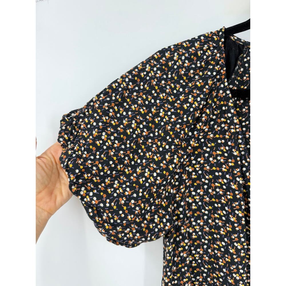 Madewell Womens M Bubble Sleeve Button-Front Midi Dress in Adorable Ditsy Black - Picture 7 of 16
